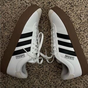 Adidas Women’s White and Black Sneakers with Brown Sole